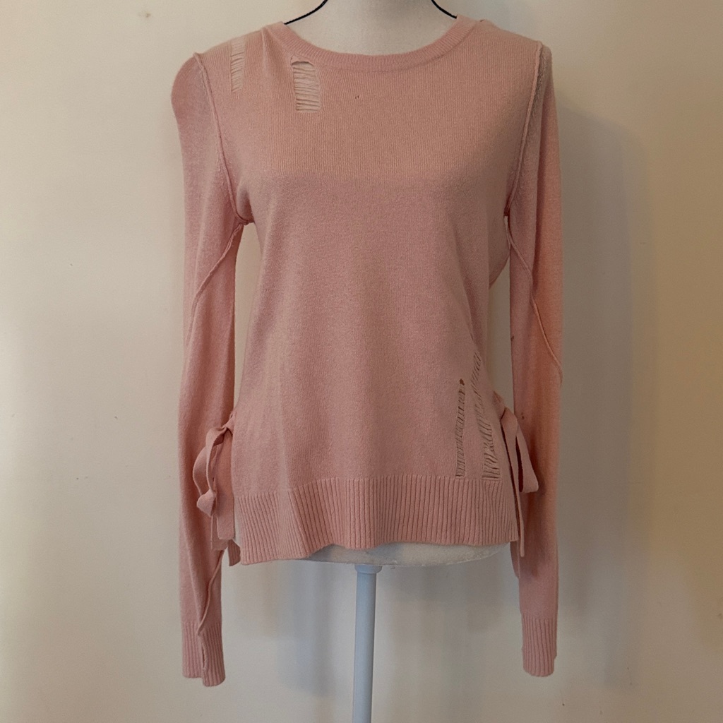 Pam & Gela Pink Sweater With Rips, Bows, Thumbholes
